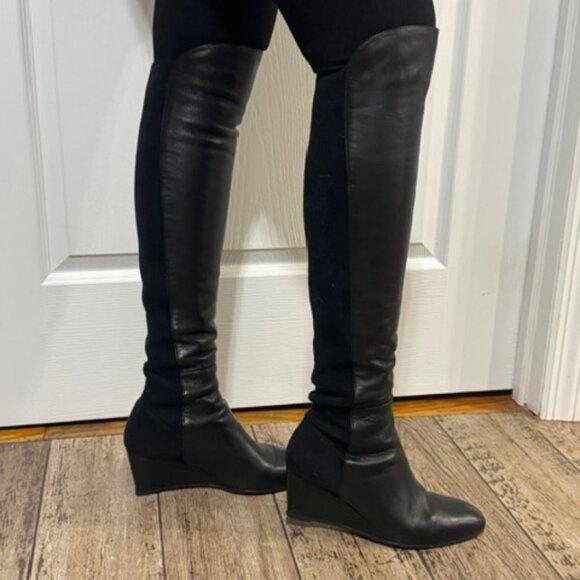 Stuart Weitzman Blaire over the knee black leather Wedge boots size 9 - Picture 13 of 16